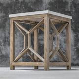 Catali White/Woodtone Stone End Table - Ornate Home