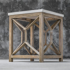 Catali White/Woodtone Stone End Table - Ornate Home