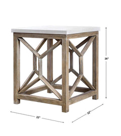 Catali White/Woodtone Stone End Table - Ornate Home