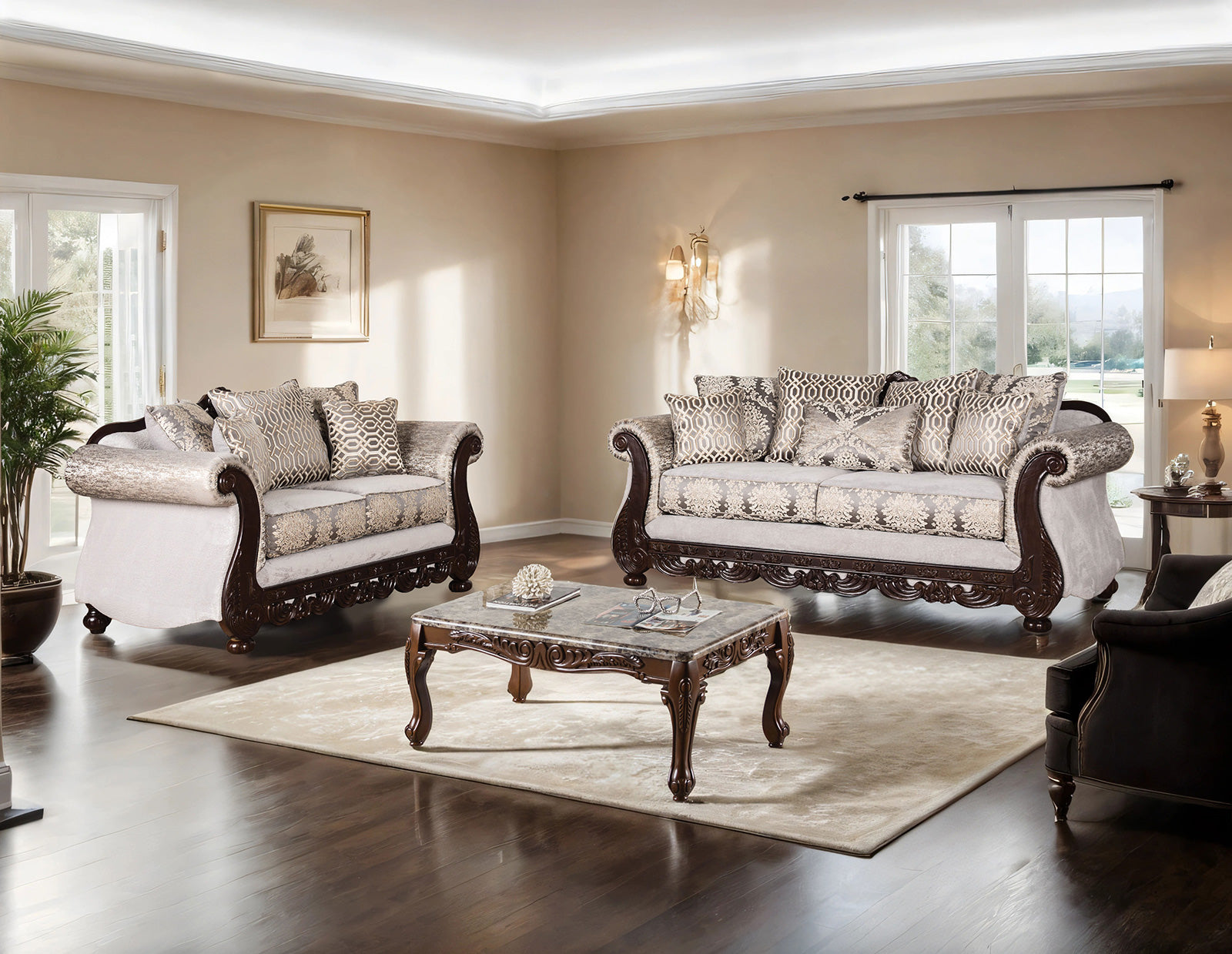 Catalonia Beige/Dark Cherry Loveseat - Ornate Home