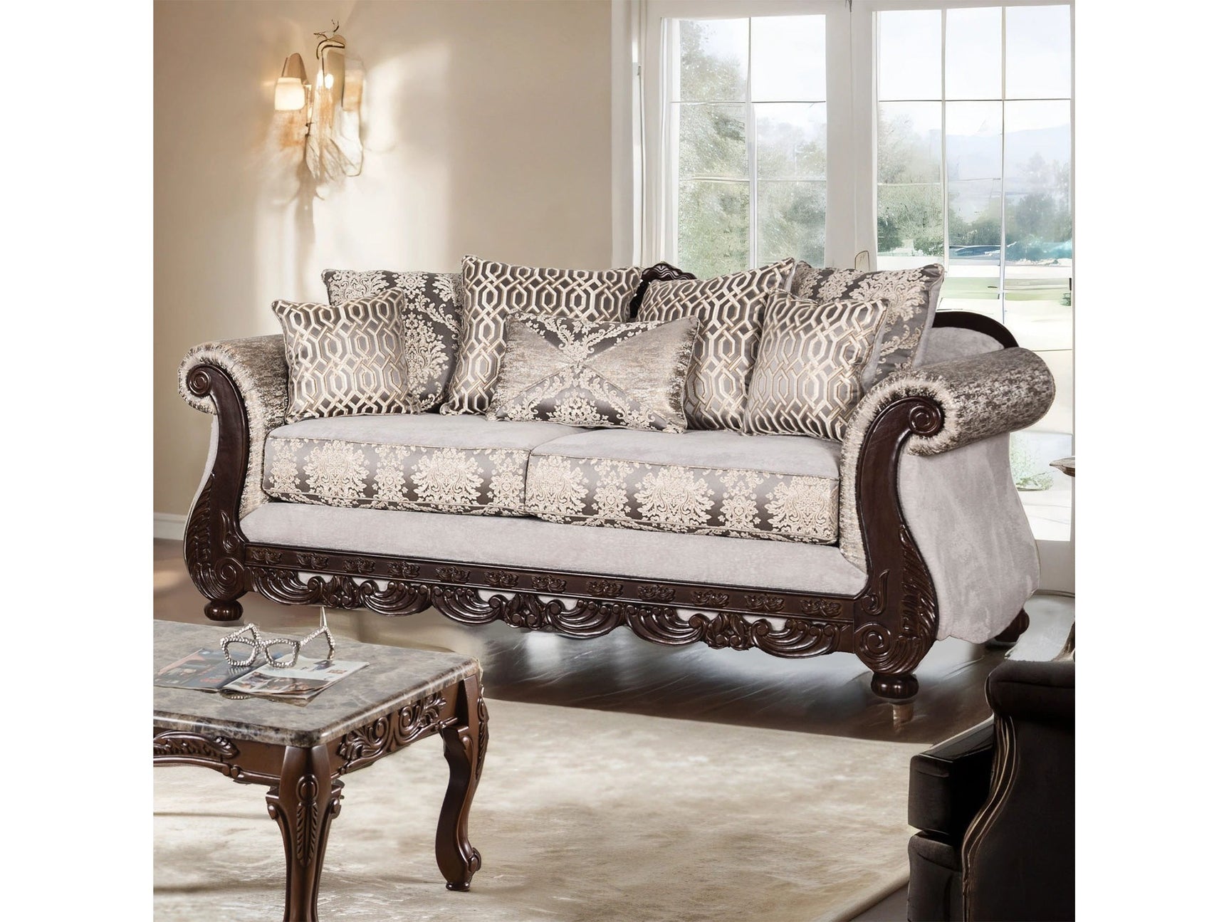 Catalonia Beige/Dark Cherry Sofa - Ornate Home