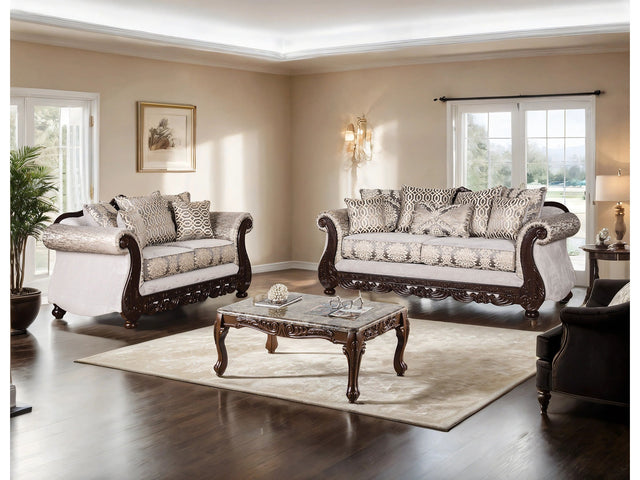 Catalonia Beige/Dark Cherry Upholstery Living Room Set - Ornate Home