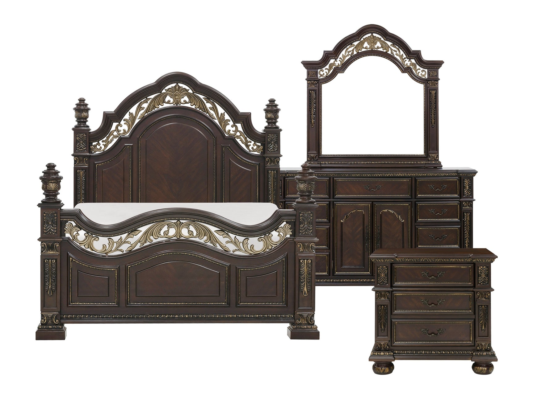 Catalonia Dark Cherry 4-piece Queen Bedroom Set - Ornate Home