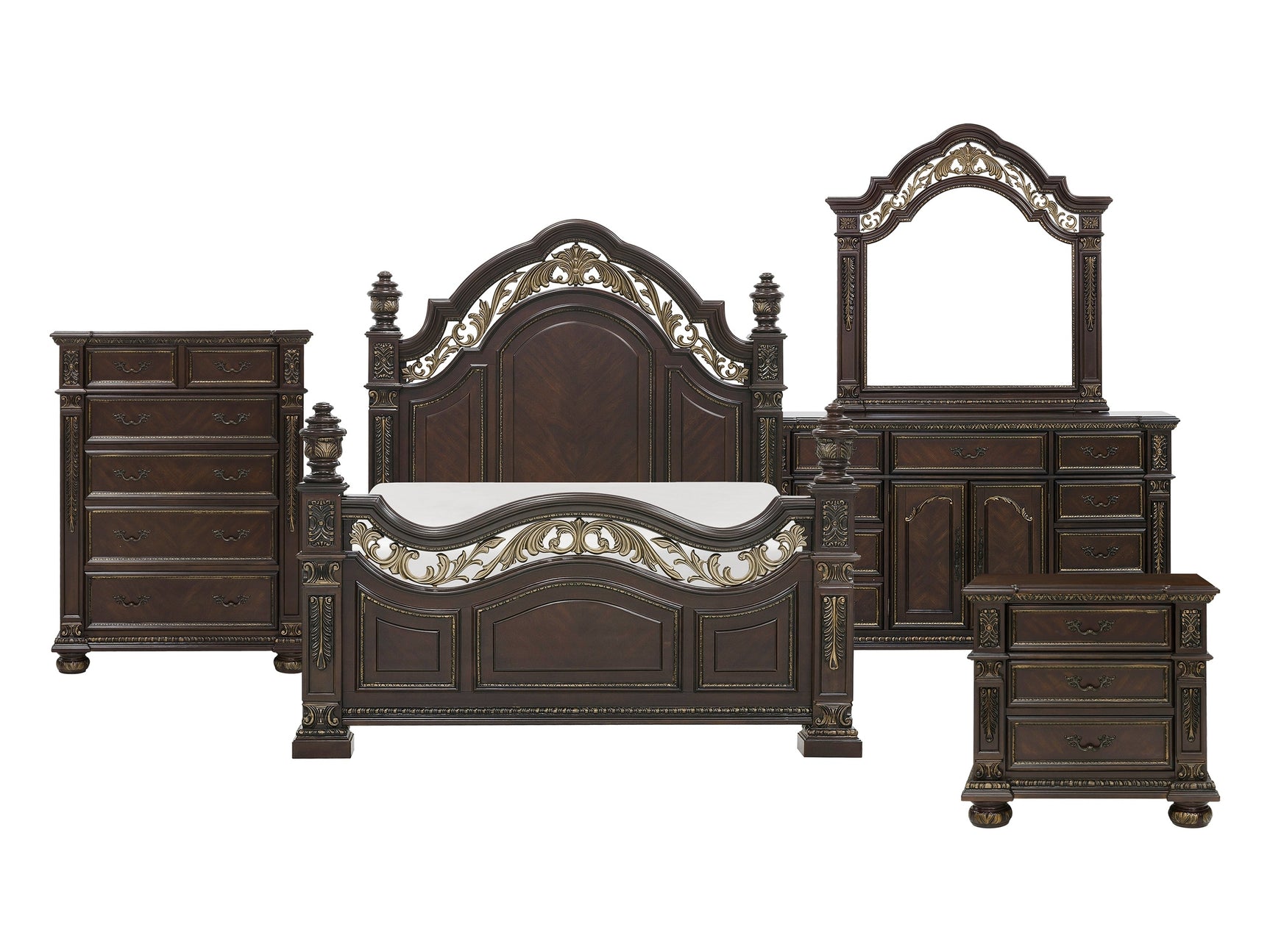 Catalonia Dark Cherry 5-Piece Queen Bedroom Set - Ornate Home
