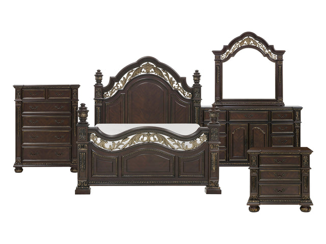 Catalonia Dark Cherry 5-Piece Queen Bedroom Set - Ornate Home
