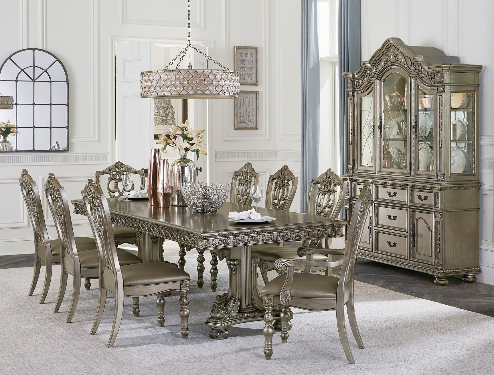 Catalonia Platinum Gold Dining Arm Chair (Set of 2) - Ornate Home