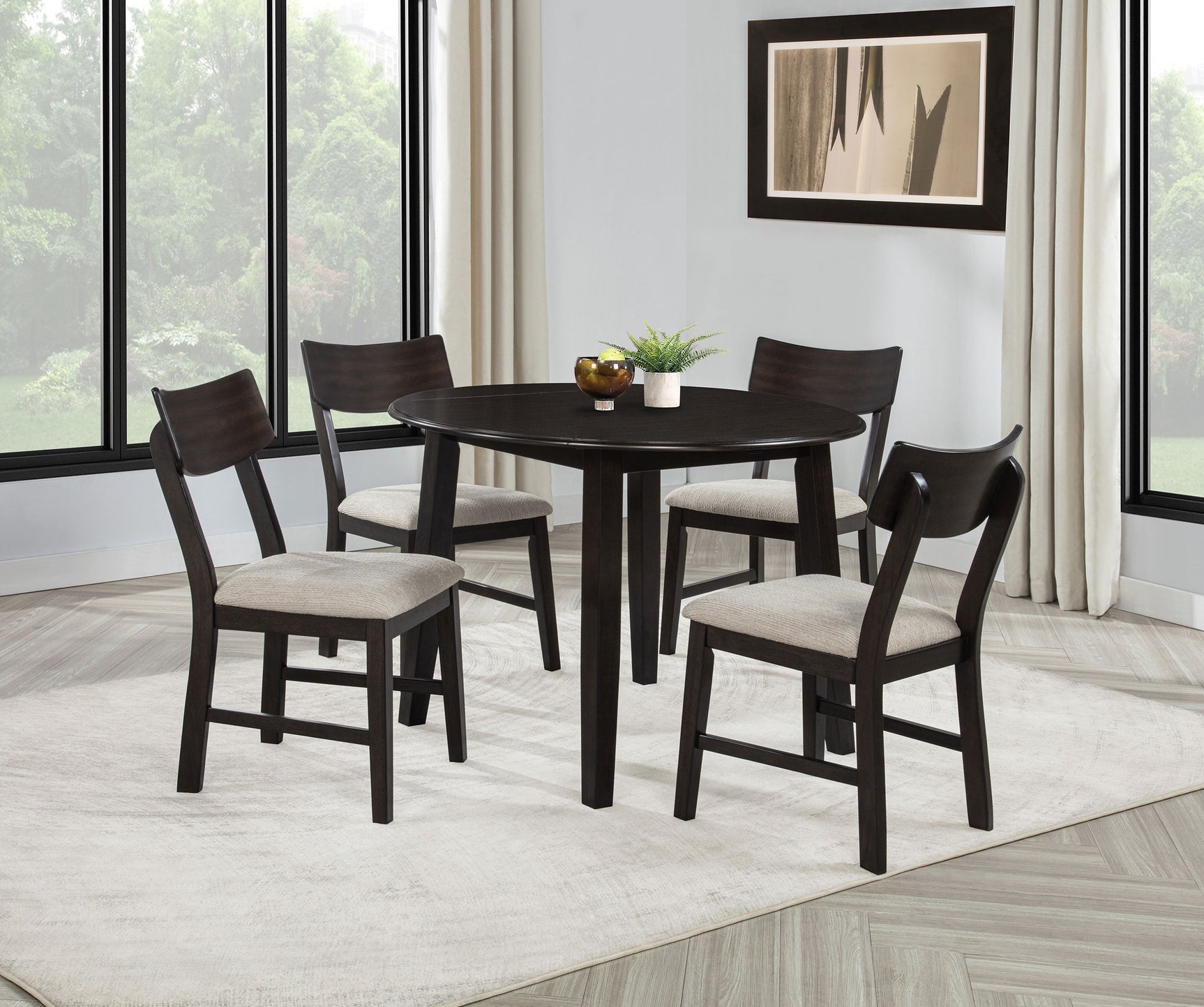 Catley Dark Coffee 5-piece Round Drop Leaf Dining Table Set - Ornate Home
