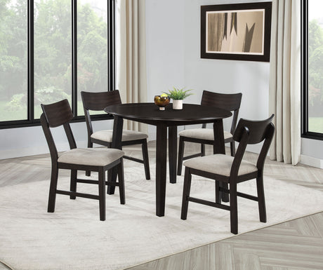 Catley Dark Coffee 5-piece Round Drop Leaf Dining Table Set - Ornate Home