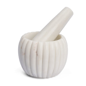 Cava White Ribbed Marble Mortar & Pestle - Ornate Home