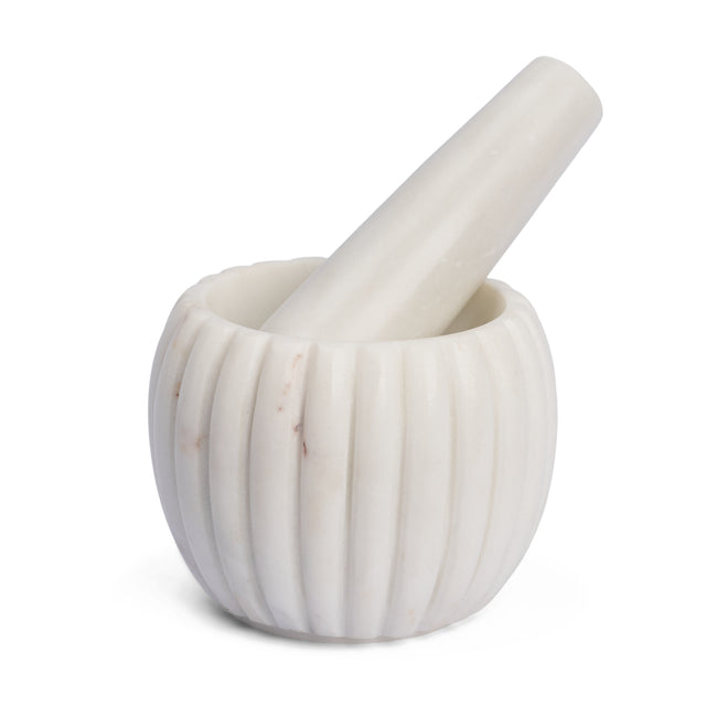 Cava White Ribbed Marble Mortar & Pestle - Ornate Home