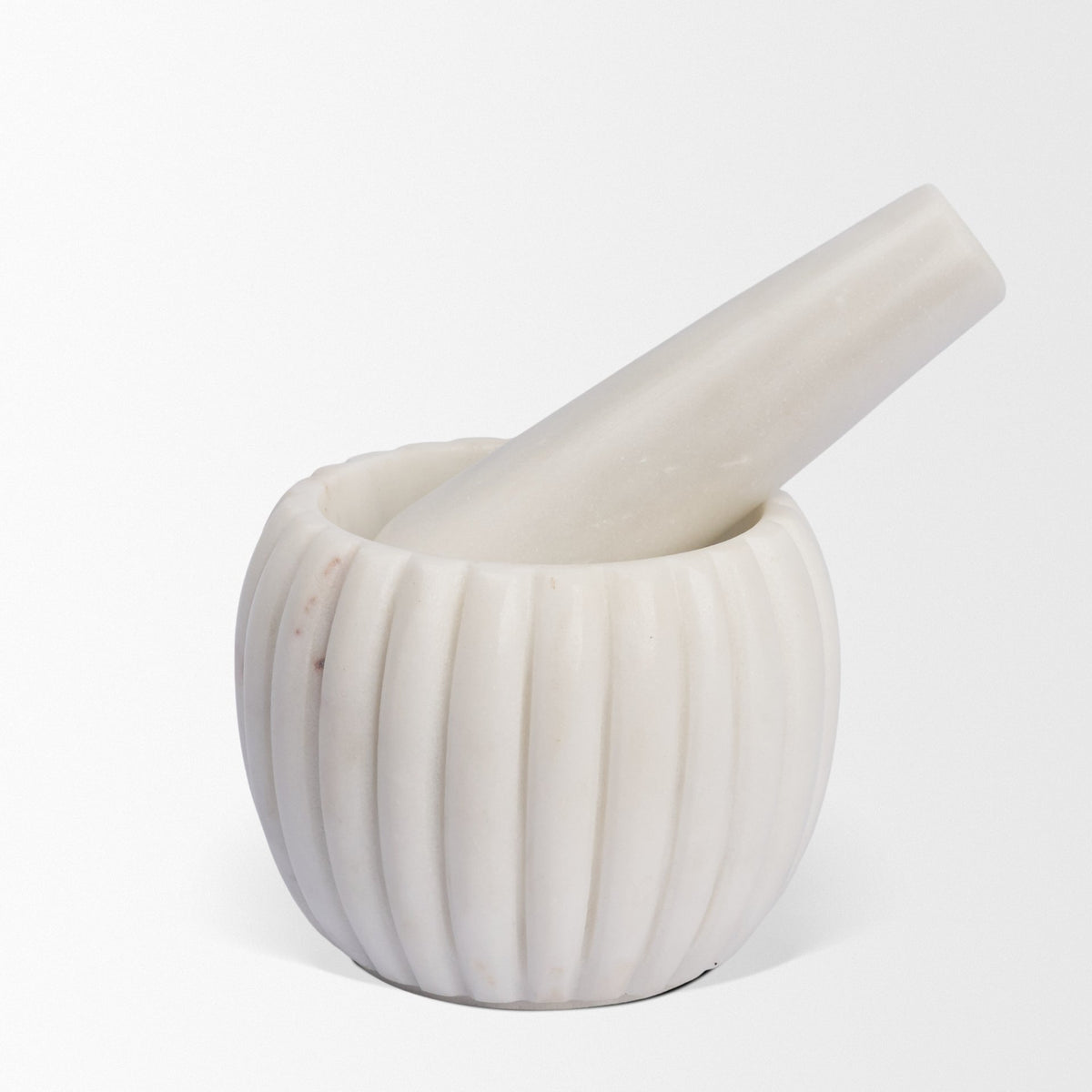 Cava White Ribbed Marble Mortar & Pestle - Ornate Home