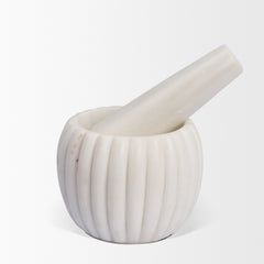 Cava White Ribbed Marble Mortar & Pestle