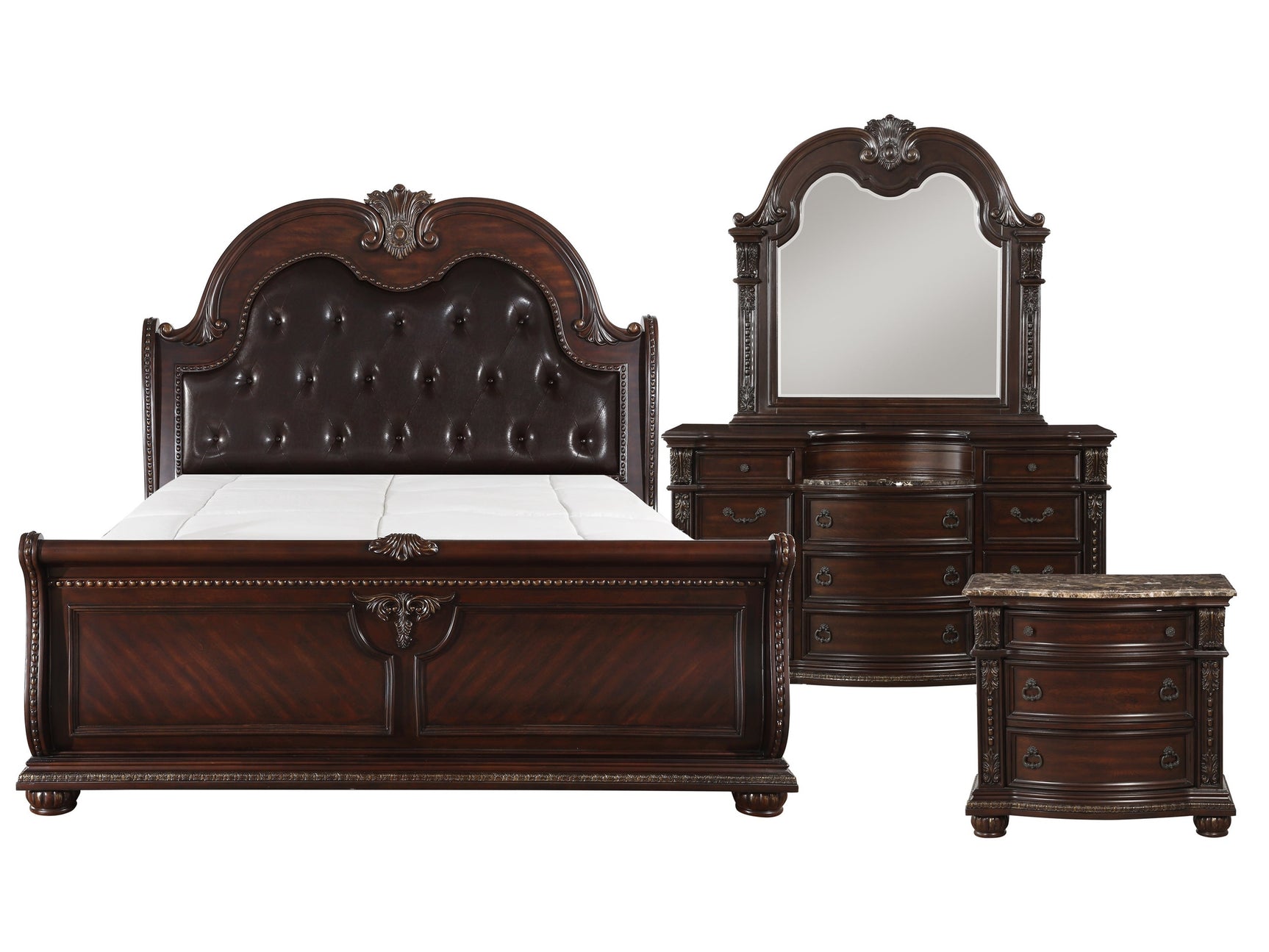 Cavalier Dark Cherry/Brown 4-piece Queen Bedroom Set - Ornate Home