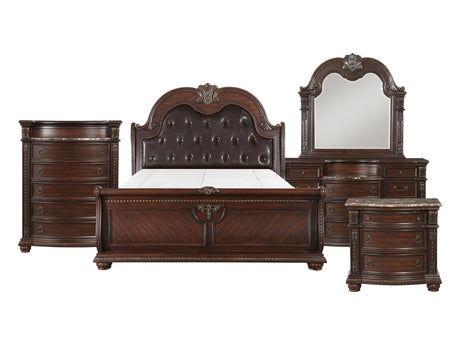 Cavalier Dark Cherry/Brown 5-Piece Queen Bedroom Set - Ornate Home