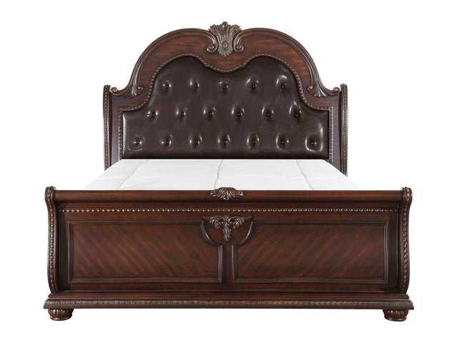 Cavalier Dark Cherry/Brown California King Sleigh Bed - Ornate Home