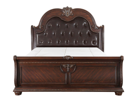 Cavalier Dark Cherry/Brown Queen Sleigh Bed - Ornate Home