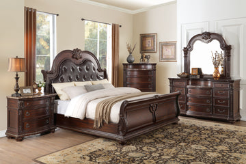 Cavalier Dark Cherry/Brown Queen Sleigh Bed - Ornate Home
