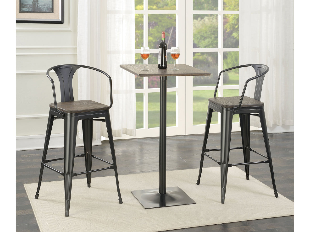 Cavalier Dark Elm and Black 3-piece Square Bar Table Set - Ornate Home