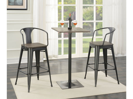 Cavalier Dark Elm and Black 3-piece Square Bar Table Set - Ornate Home