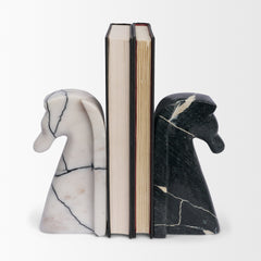 Cavalli Black/White Marble Horse Bookends - Ornate Home