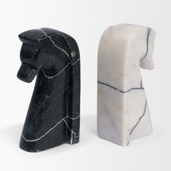 Cavalli Black/White Marble Horse Bookends - Ornate Home
