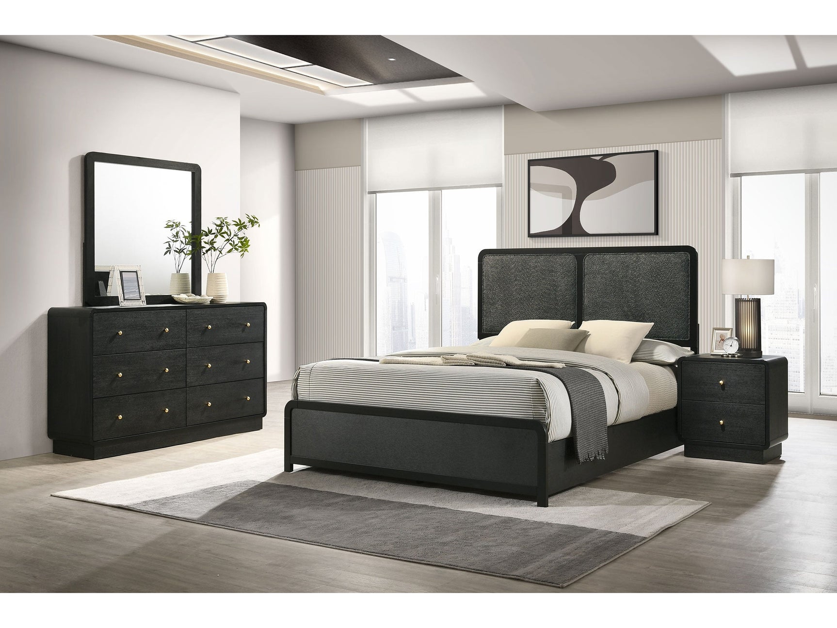 Cavelle BLACK 4-piece Queen Bedroom Set - Ornate Home