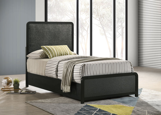 Cavelle Black 51-inch Upholstered Twin Panel Bed - Ornate Home