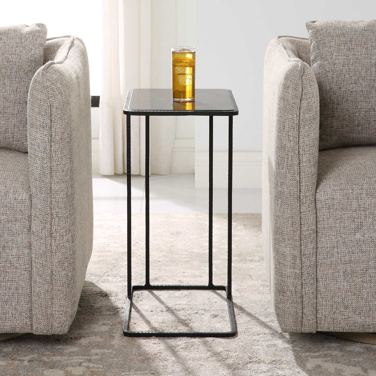 Cavern Black Stone & Iron Accent Table - Ornate Home