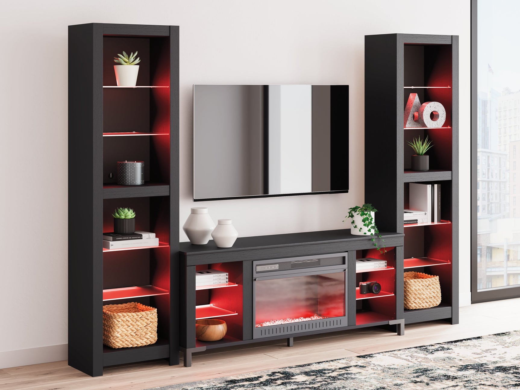 Cayberry Black 3-Piece Entertainment Center w/Electric Fireplace (Online Special Price) - Ornate Home