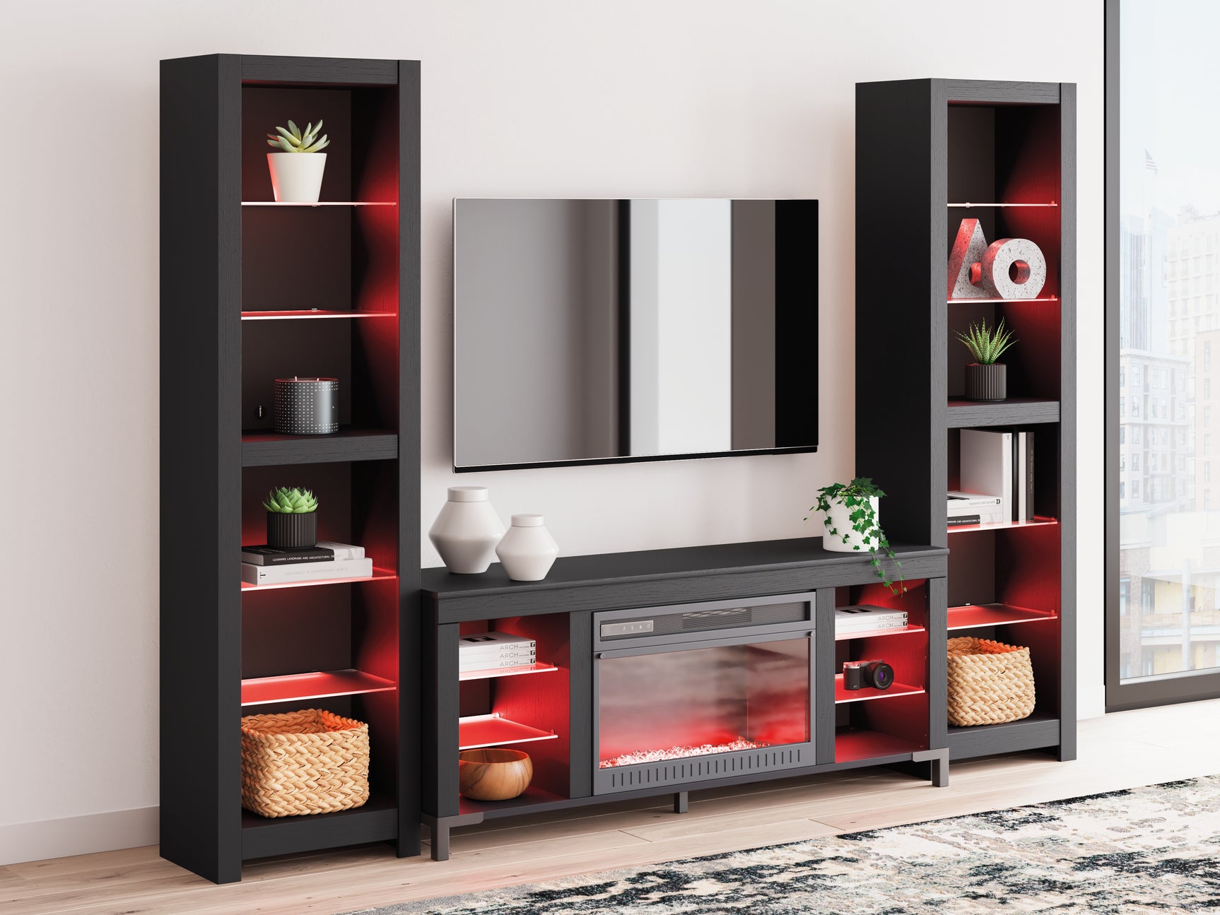 Cayberry Black 3-Piece Entertainment Center w/Electric Fireplace - Ornate Home