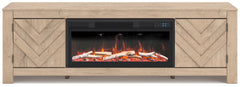 Cayboni Tan 71" TV Stand with Electric Fireplace - Ornate Home