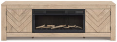 Cayboni Tan 71" TV Stand with Electric Fireplace - Ornate Home