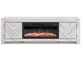 Cayboni Whitewash 71" TV Stand with Electric Fireplace (Online Special Price) - Ornate Home