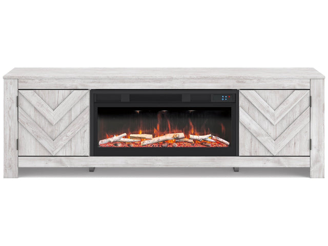 Cayboni Whitewash 71" TV Stand with Electric Fireplace (Online Special Price) - Ornate Home