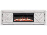 Cayboni Whitewash 71" TV Stand with Electric Fireplace - Ornate Home