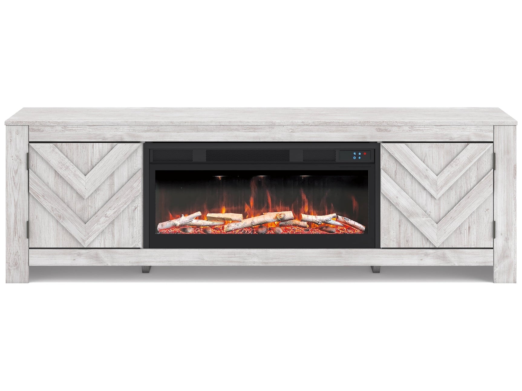Cayboni Whitewash 71" TV Stand with Electric Fireplace - Ornate Home