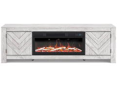 Cayboni Whitewash 71" TV Stand with Electric Fireplace - Ornate Home