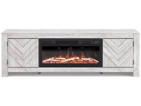 Cayboni Whitewash 71" TV Stand with Electric Fireplace - Ornate Home