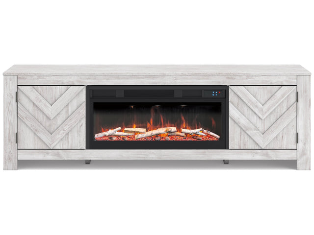 Cayboni Whitewash 71" TV Stand with Electric Fireplace - Ornate Home