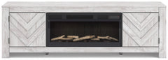 Cayboni Whitewash 71" TV Stand with Electric Fireplace - Ornate Home