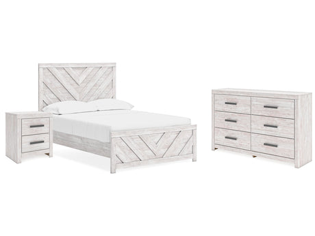 Cayboni Whitewash Full Panel Bed, Dresser and Nightstand - Ornate Home