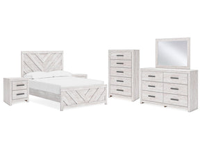 Cayboni Whitewash Full Panel Bedroom Set with Dresser, Mirror, Chest and 2 Nightstands (Online Special Price) - Ornate Home