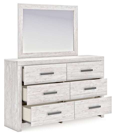 Cayboni Whitewash Full Panel Bedroom Set with Dresser, Mirror, Chest and 2 Nightstands - Ornate Home