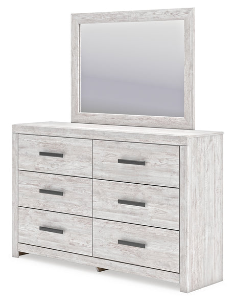 Cayboni Whitewash Full Panel Bedroom Set with Dresser, Mirror, Chest and 2 Nightstands - Ornate Home
