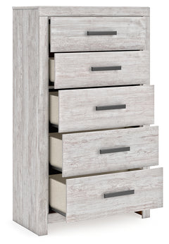 Cayboni Whitewash Full Panel Bedroom Set with Dresser, Mirror, Chest and 2 Nightstands - Ornate Home