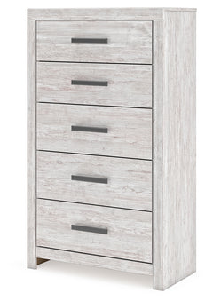 Cayboni Whitewash Full Panel Bedroom Set with Dresser, Mirror, Chest and 2 Nightstands - Ornate Home