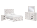 Cayboni Whitewash Full Panel Bedroom Set with Dresser, Mirror and Nightstand - Ornate Home