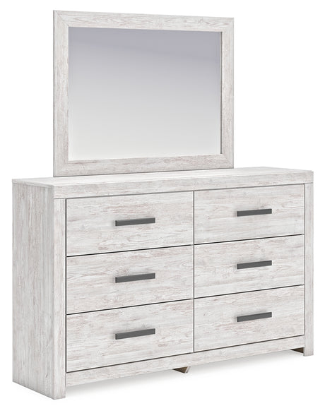 Cayboni Whitewash Full Panel Bedroom Set with Dresser, Mirror and Nightstand - Ornate Home