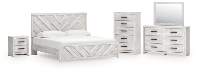 Cayboni Whitewash King Panel Bed, Dresser, Mirror, Chest and Nightstand (Online Special Price) - Ornate Home