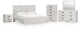 Cayboni Whitewash King Panel Bed, Dresser, Mirror, Chest and Nightstand - Ornate Home